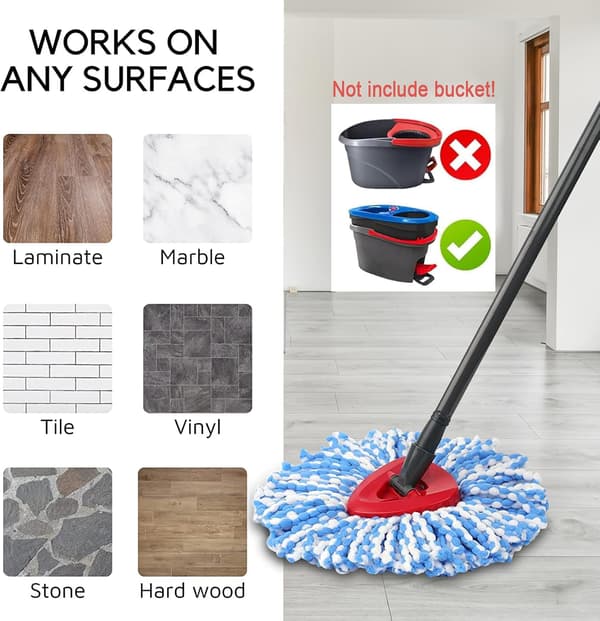 H2PrO Mopphoder med Spinnmoppbunn Kompatibel med Vilar H2Pro RinseClean Mopp Erstatningspåfyll 3-pakning Mikrofibermoppkluter og 1