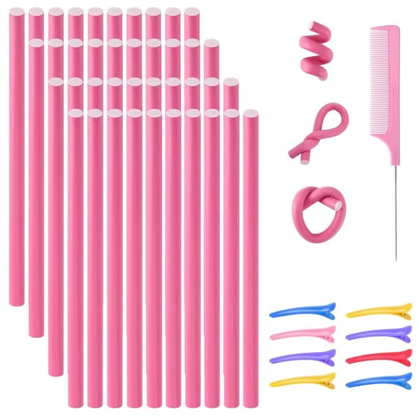 Multifunksjonelt svamphårkrøllsett, 31-delt varmeløst krøllsett med kammer for hjemme-DIY-styling Pink 49pcs