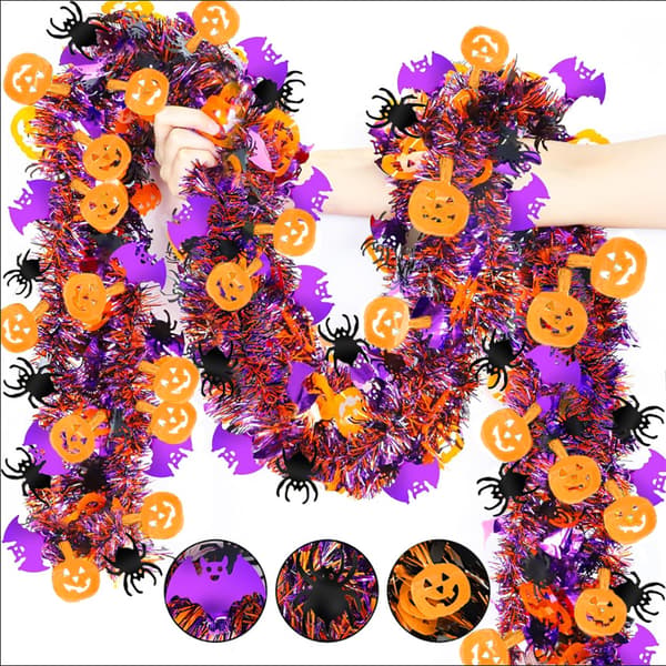 Halloween-dekorasjonsgirlander med gresskar, edderkopp, flaggermus, 2m x 9cm plastfestgirlander 2M-9cm