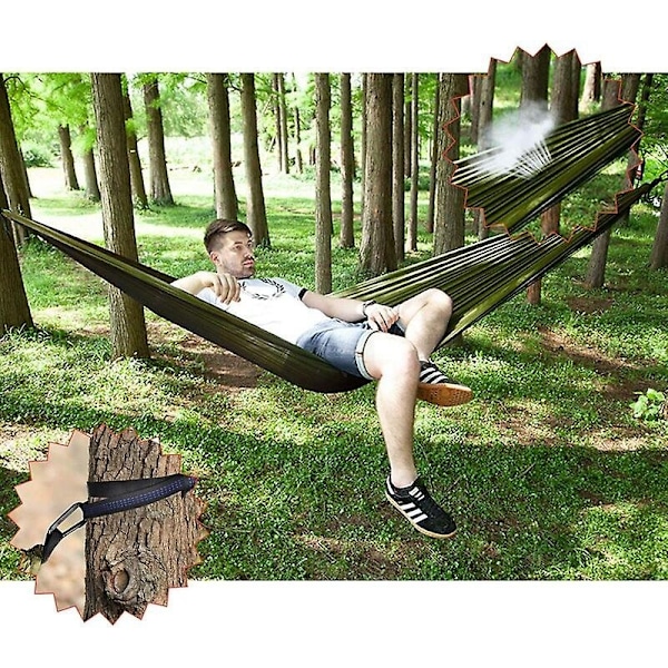 Riippumatto hyttysverkolla, pressulla ja hihnoilla, 200 kg kantavuus, 290 x 140 cm, kevyt hengittävä nyloninen tuplariippumatto - Perfet-Xin