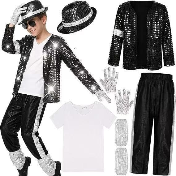 Michael Jackson-inspirert dansekostyme for barn og voksne i tap-stil Sequined 7-piece set 2XL