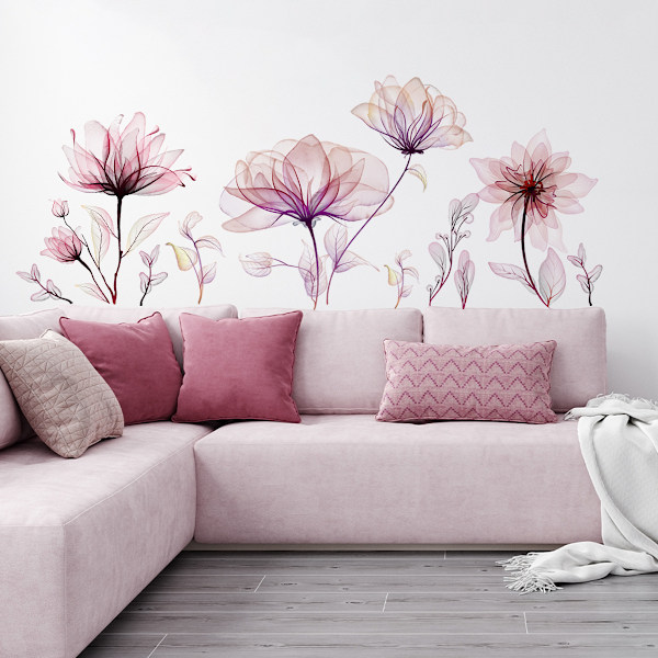 Stora Blommiga Väggdekaler Rosa Blommande Väggstickers Sovrum