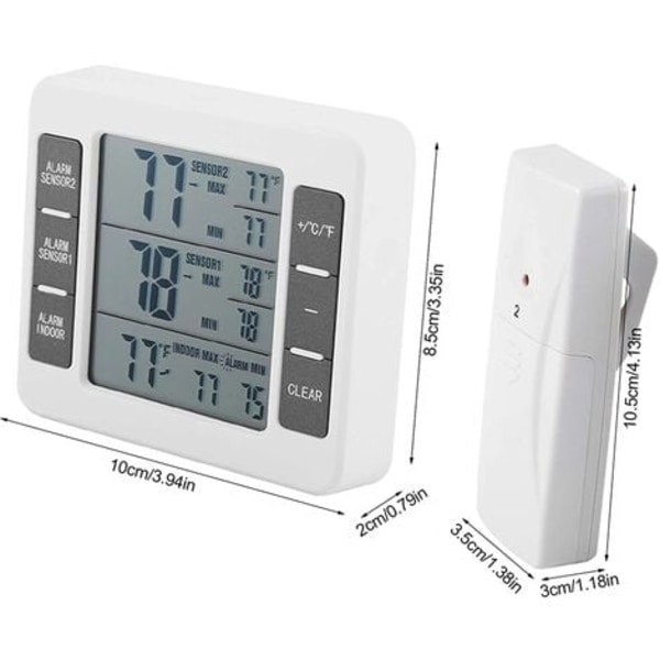 Køleskabsfryser Termometer Digital Alarm Lydalarm Med Trådløs Sensor Min/Max Display