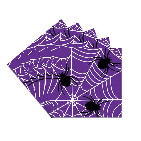 Edderkoppespind Festservice Sæt - Engangs Papirkopper, Tallerkener & Servietter til Halloween Fest 24 purple spider web paper cups