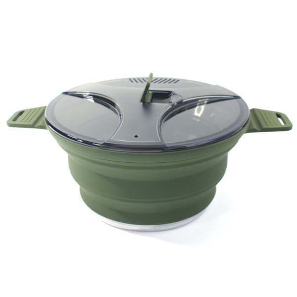 Vikbart campingkärlset i silikon, bärbart utomhuskökskit med non-stick-beläggning för vandring och resor Set 3 Khaki