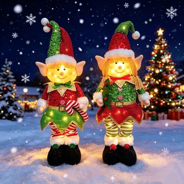 Julealvfigurdekorasjon med lys uttrekkbar stående positurpynt Retractable Light Elf Women's Model