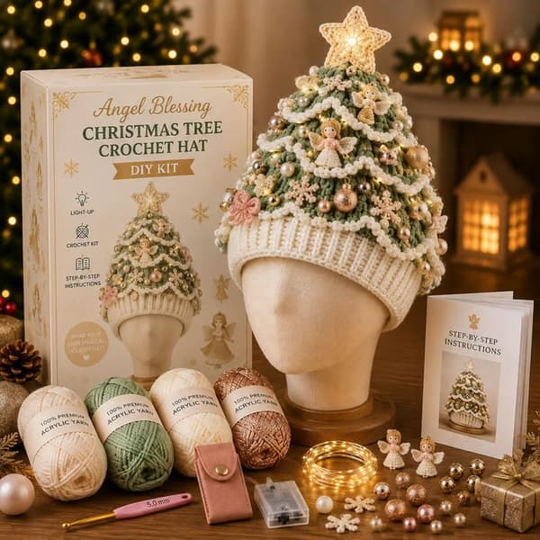 Lysande julgransvirkad mössa DIY stickningshantverkssats för juldekoration L