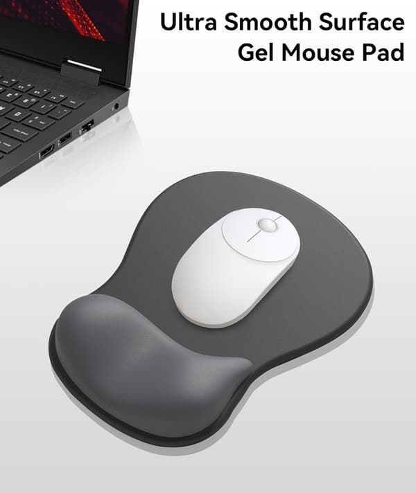Ergonomisk musemåtte til gaming med gelpude, blød polstring, håndledsstøtte, skridsikker base, hævet design, sort