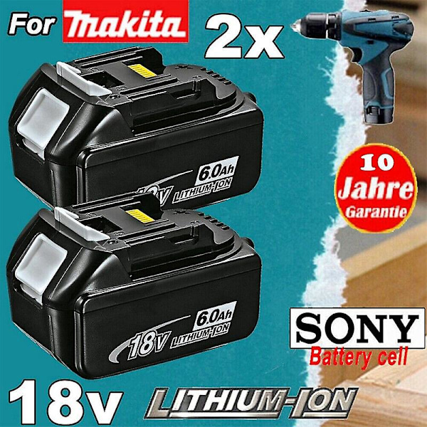 2 kpl Korvaava akku Makita 18v:lle, yhteensopiva Makita 18v akun kanssa