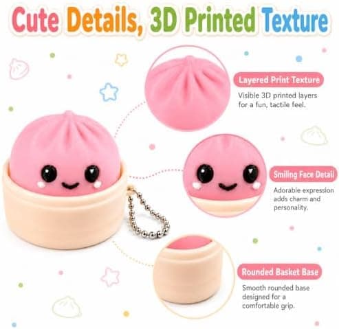 Dumpling Clicker Fidget Toy 6PCS Sæt, Søde 3D-printede trykbare klikkere med taktil feedback, Farverigt stresslindrende skrivebordslegetøj til voksne
