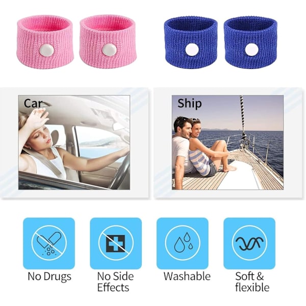 2 par åkesykearmbånd, Sea Sickness Armband Tra