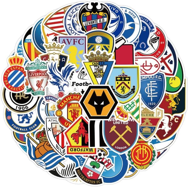 Fotbollslag Logotyp Sticker Pack 100 st för vattenflaskor, bärbara datorer, bilar