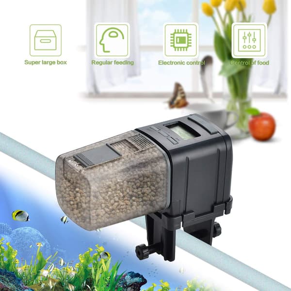 Akvariefôrautomat med timer 0,175L kapasitet for pelletsflakfôr plast