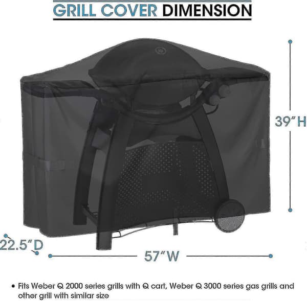 Grillovertræk Passer til Q2000 Q300 Q3000 Q3200 Serien Grill, Kraftigt Vandtæt Grillovertræk i Fuld Længde