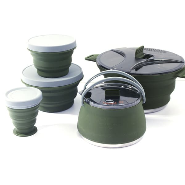 Vikbart campingkärlset i silikon, bärbart utomhuskökskit med non-stick-beläggning för vandring och resor Set 3 Khaki
