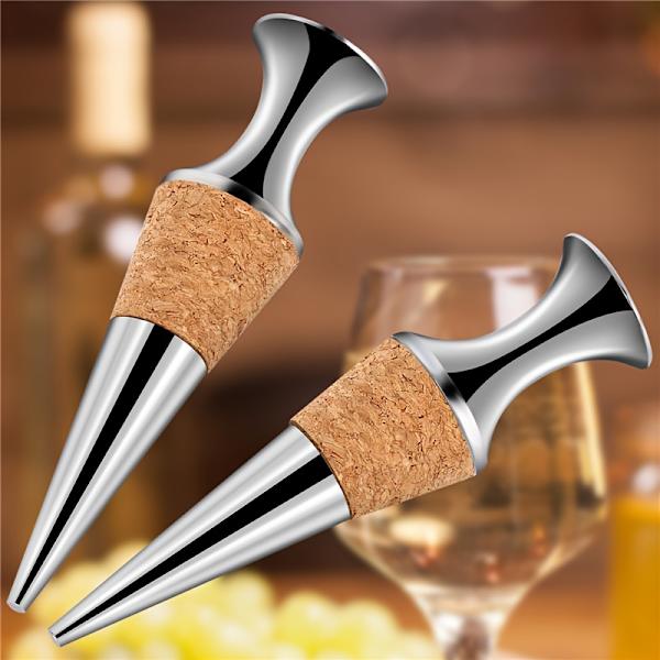 2-pack Trästopp Silverfärgade Vinproppar Silvery