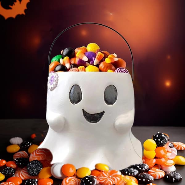 1 stk. Spøkelsesbøtte - Godteribøtte | Gotisk bøtte | Harpiksstatue Halloween Spøkelsesgodteribøtte | Halloween-bøtte