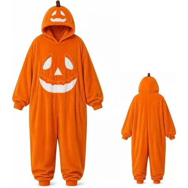 Halloween Koralfleece Onesie Pyjamas Efterår Vinter Lynlås Loungewear Orange Pumpkin M