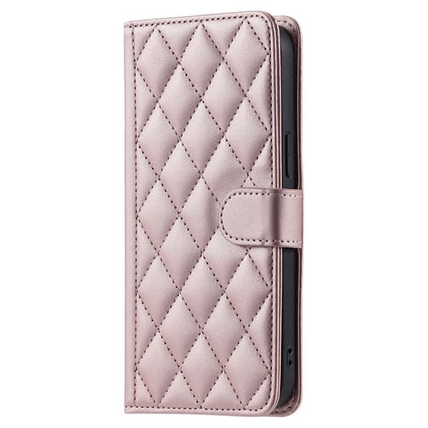 SKALO iPhone 17 Pro Quilted Shoulder Strap Wallet Case - Rose Rosa guld pink