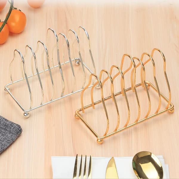 6 Skive Toast Rack i Rustfrit Stål Toast Rack Brødpladeholder Stående Bordservering 2 Stykker