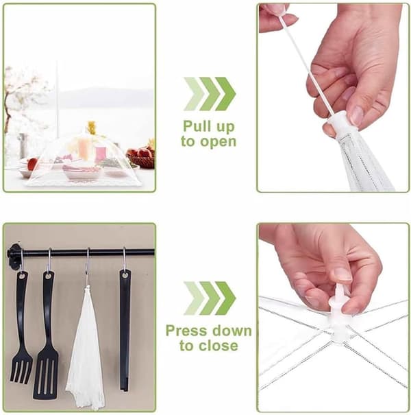 Fluemaske - 4 Dele - Madbeskyttelse - Fluebeskyttelse - Sammenklappelig - Pop-up Paraplynetstelt