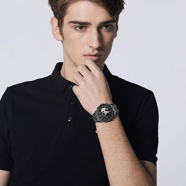 Herreur 47 mm Klassisk Design Rustfrit Stål Med Gaveæske Sort Urskive Analog Quartz Armbåndsur Til Mænd