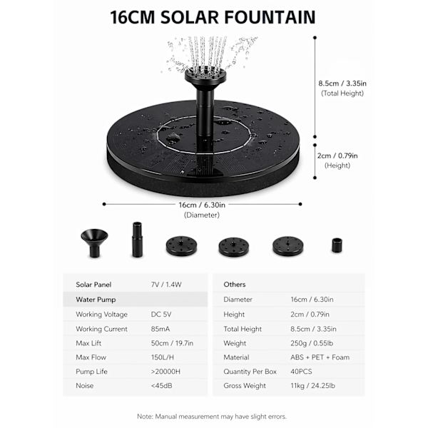 Vandfontæne solcelledrevet Sort 16cm