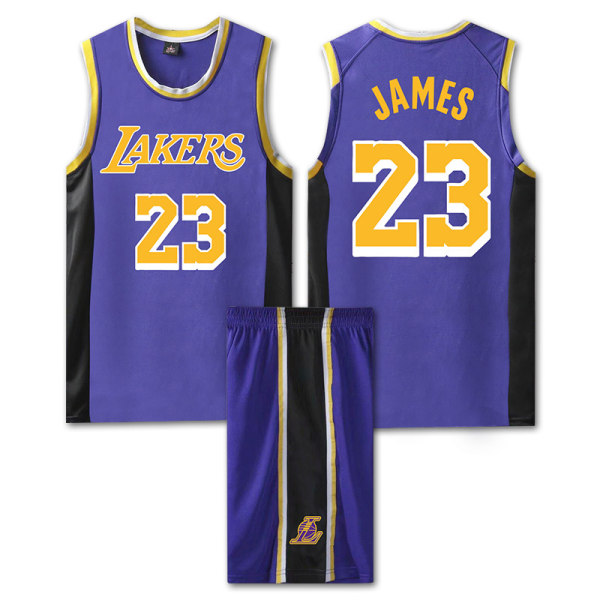 Mordely #23 LeBron James Koripallopaita Set Lakers Puku Lapsille Aikuisille - Lila 24 (130-140CM)