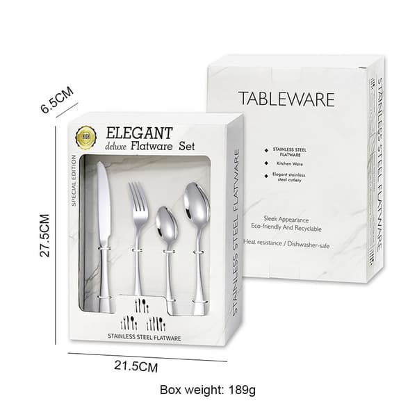 24-dele bestiksæt i rustfrit stål med steakknive, dessertgaffel, ske, gaveæske [16pcs] Gold