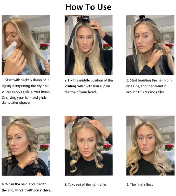 Varmefrit krøllejernsæt med 4 stk. med hårbånd og clips til krøller uden varme, pink hårstylingsværktøjer