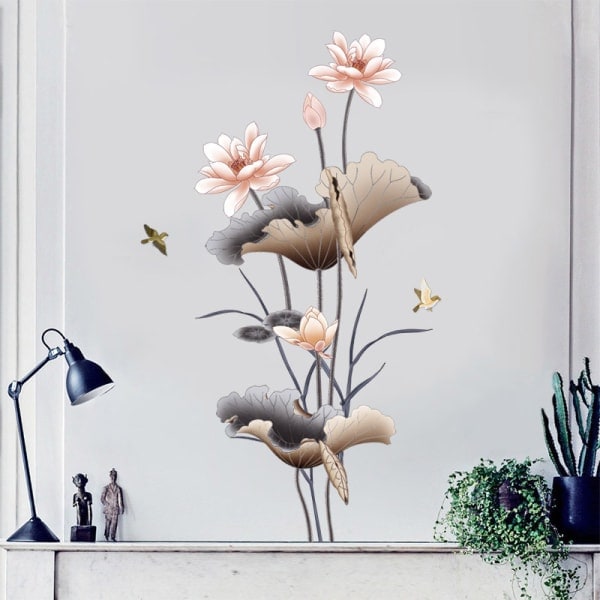 Fågel Lotus Blommor Väggdekor Väggdekor Väggdekoration