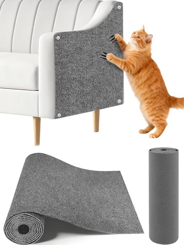 Selvklebende klorestativ for katt - DIY-beskyttelse mot kløring for møbler og vegger - Slitesterk teppebeskyttelse 200 x 40 cm mørkegrå