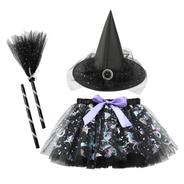 Halloween trykt mesh græskar tutu nederdel heksehat kost tre-delt sæt til piger RS24405 + Big Red L