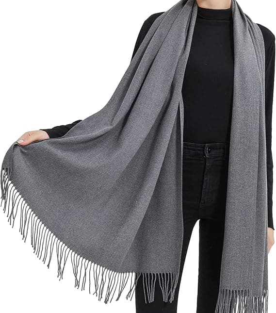 Ekstra Langt Vinter Skjerf for Kvinner 200x60cm Mørk Grå Varm Strikket Sjal