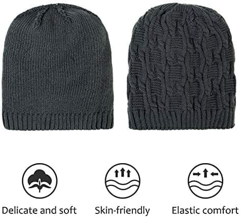 Varm Vintermössa för Kvinnor - 2-pack Mjuk Stretch Plyschmössa - Lösstickad Skidmössa - 30x24cm