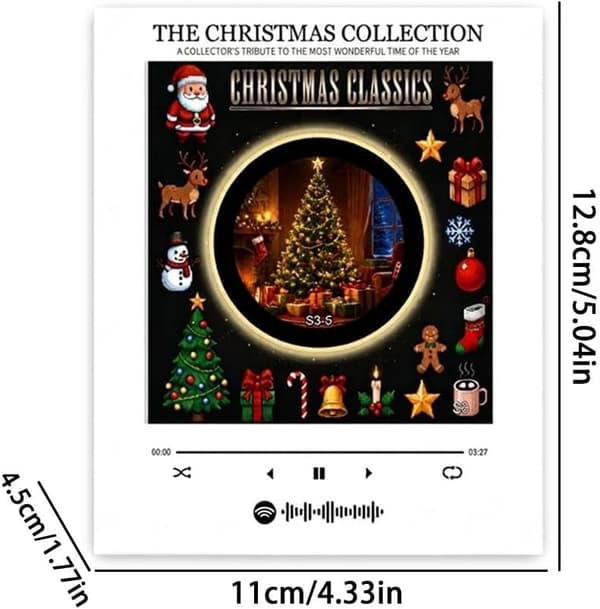 Christmas Vinyl Player Refrigerator Magnet with 9 NFC Discs, LED Lights, Retro Music Decor SNOWMAN