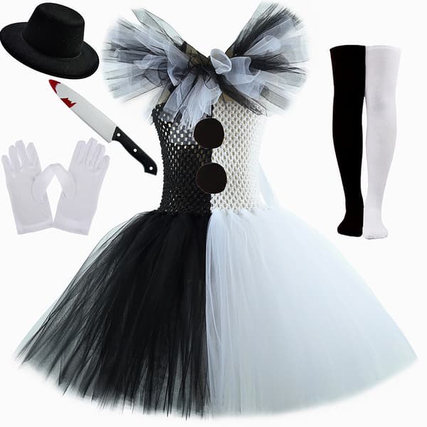 Sort & hvid klovne-tutu-nederdel i mesh til piger - Efterårs-kostume til småbørn Skirt + hat clip 2-3 years (80-90cm)