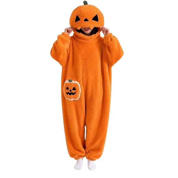 Halloween Gresskar Hette Onesie Pyjamas Sett, Plysj Gresskar Pyjamas, Stor Størrelse Smiley Pumpkin - Orange XL