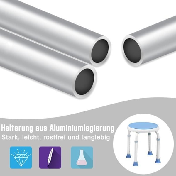 Aufun justerbar duschpall i aluminiumlegering, 360° roterbart säte, 30x30x37-57cm, säker belastning: 136kg