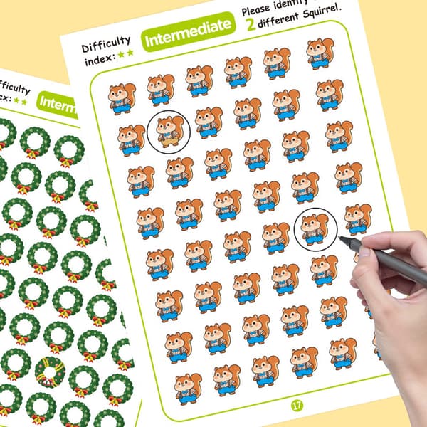 Hitta skillnaden-pusselbok för barn, 3-6 år, aktivitetsspel för fokusträning, 3 svårighetsgrader Intermediate