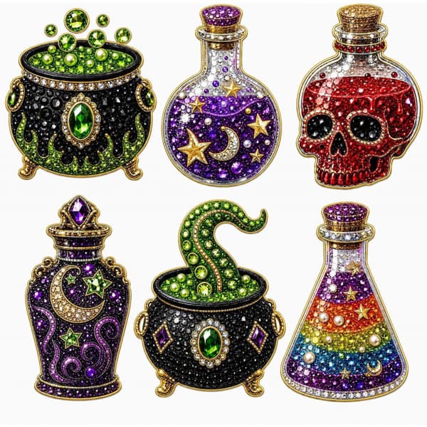 Halloween Græskar Kat Spøgelse Perle Diamant Køleskabsmagnet Sæt DIY Julepynt Magician 6-Piece Set
