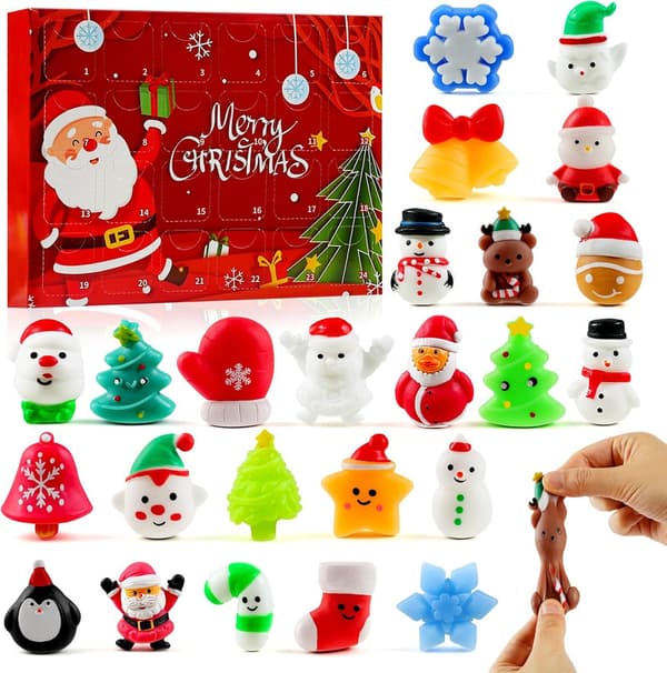 2026 Adventskalender med 24 Mini Squishy Leker, Myke Sensoriske Fidget Leker for Barn, Gutter, Jenter og Tenåringer (Jul)