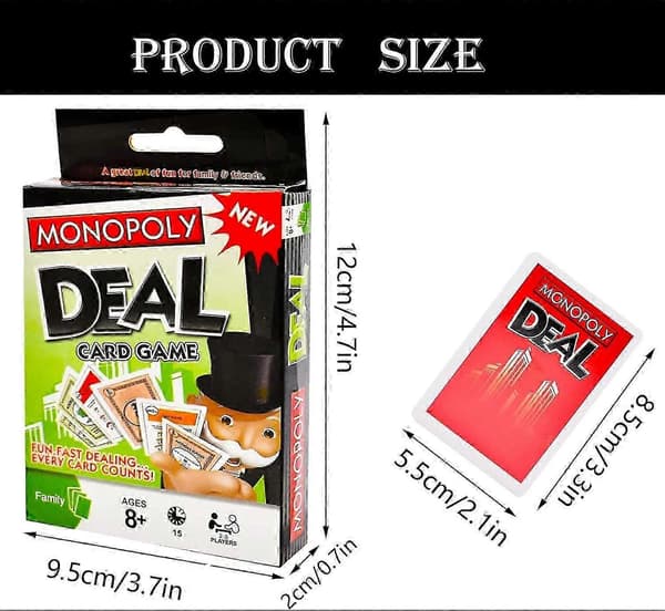 Monopoly lautapeli, monopoly-korttipeli, monopoly deal -korttipeli lapsille ja perheille