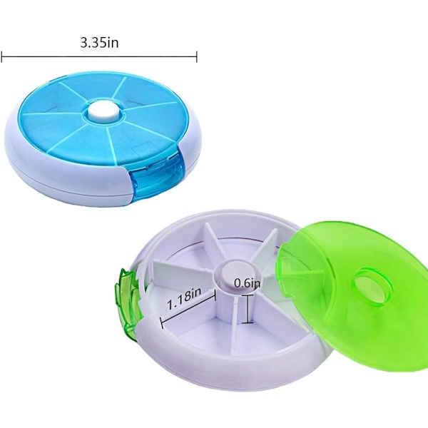 2 Pakkaus Pill Box Kannettava Automaattinen Pyörivä Pyöreä 7 Päivän Pill Box Lokero Lääke Laatikko Pidike Vihreä ja Sininen