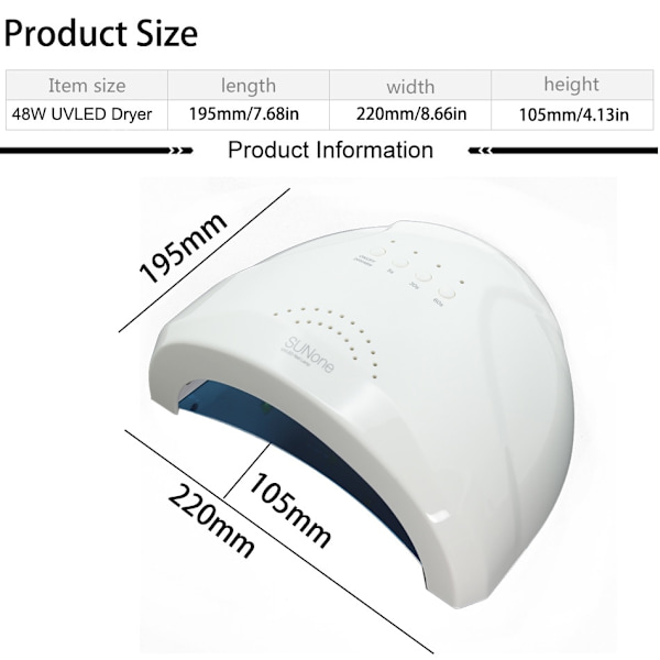 48W UV LED -geelikynsilamppu, valkoinen valo, LED-kynsilamppu