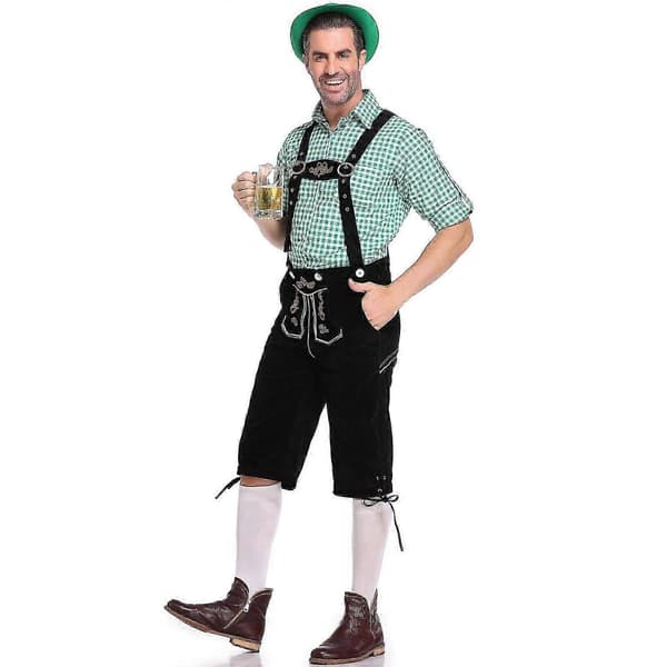 Lederhosen Oktoberfest Kostym för Män Bayersk Ölman Cosplay Grön Green L