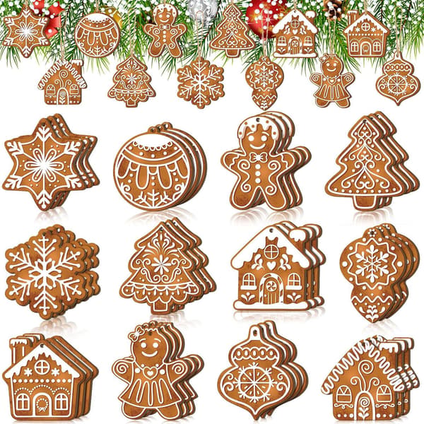 36-delad julpepparkaksträd Mini snöflinga Trähängande vinterjulprydnad med snöre Lämplig för julfester