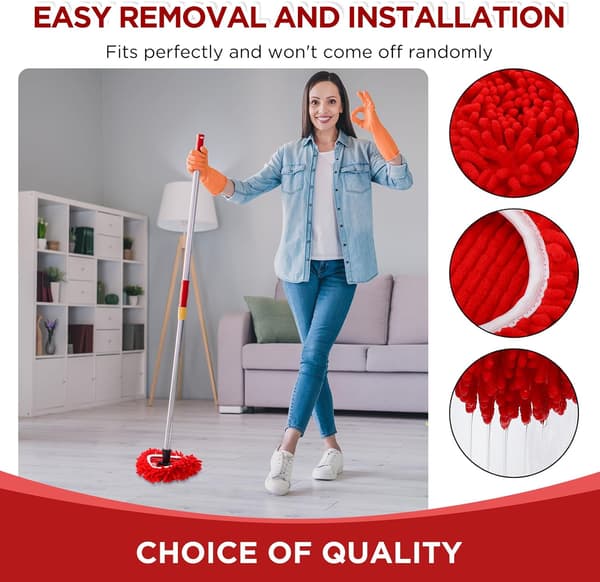 3-pakning moppehoder erstatning kompatibel med O-Cedar Easy Wring 1-tank system gjenbrukbar spinmopp utskiftbart hode vaskbare chenille-påfyll