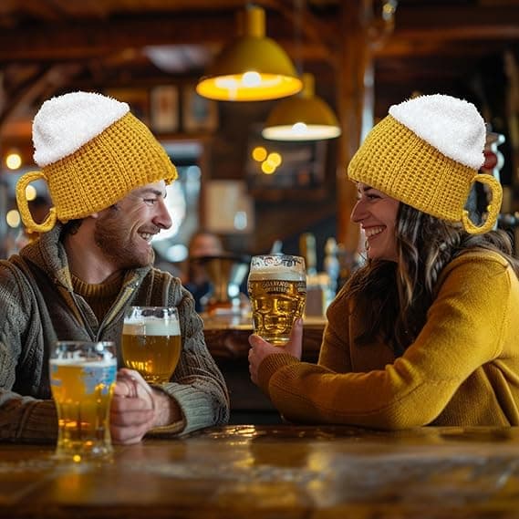 Beer Hat, Funny Knitted Hat for Men and Women Wine Red