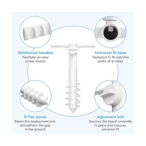 5-armet Strandparaplystativ med krogindsatser Spiralparaplyudstyrning Paraply Jordforankring Trav